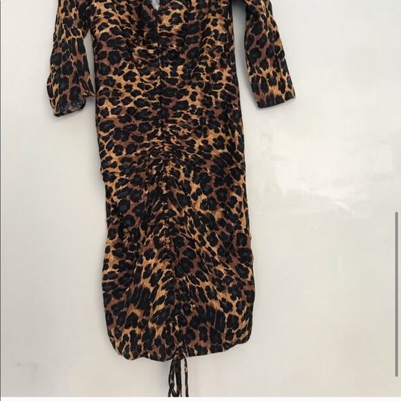 ZARA Animal Print Ruched Tie V-neck Drape Dress - Picture 5 of 6